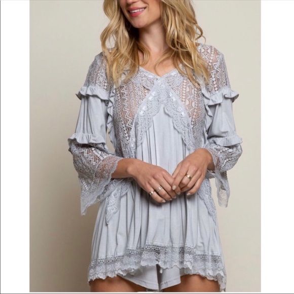 💃🏻Boho Lace Top Ruffled Trim Top - Picture 4 of 9